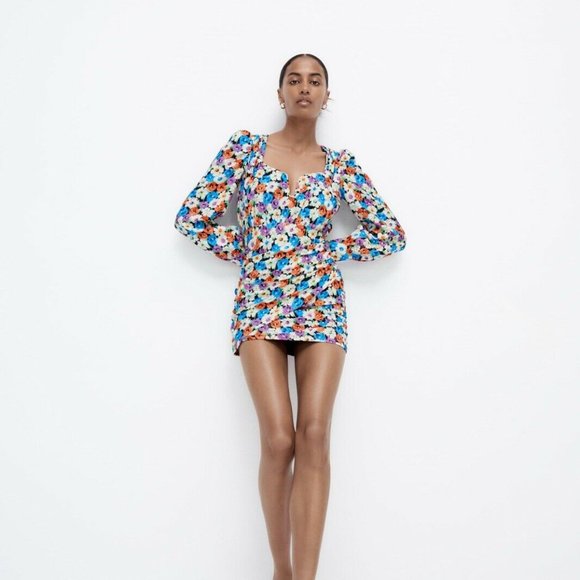 ZARA NWT Floral Print Dress Multicolor XS - Picture 6 of 10